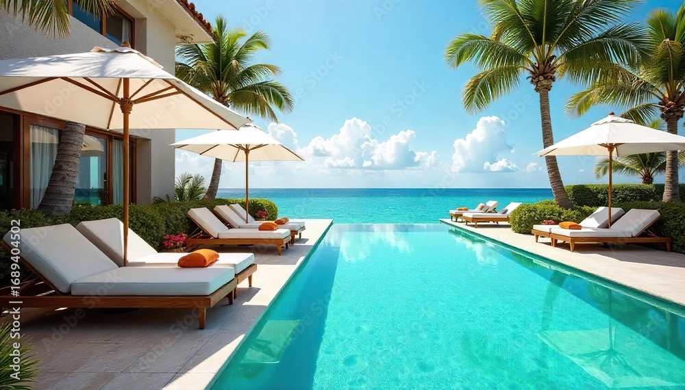 Fototapeta premium Luxurious Summer VIP Lounge Relax and Unwind in Crystal-Clear Turquoise Waters