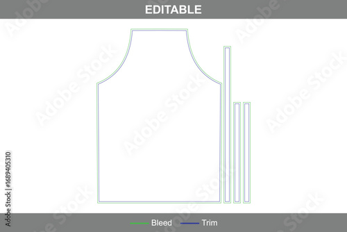 Apron dieline with editable vector die line, printable garment mockup, clothing packaging template, professional apparel layout, and apron design for production
