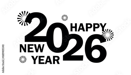 happy new year 2026. happy new year text with firework for poster, banner, social media, celebration and others. 2026 new year sign png and vector illustration on transparent background
