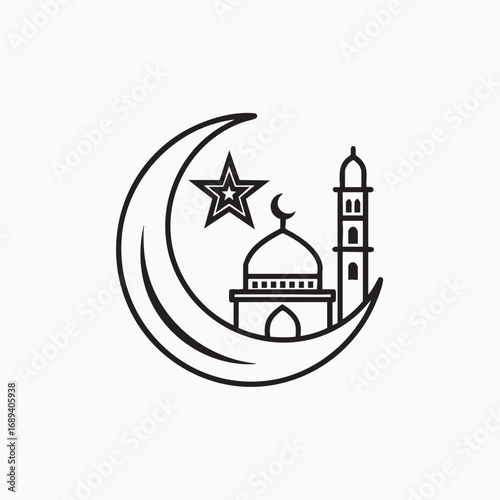 Crescent moon and star islamic icon for eid celebration