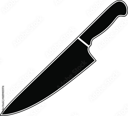 A sharp chefs knife, a versatile tool for slicing, dicing, and chopping in kitchen, essential for culinary tasks and food preparation