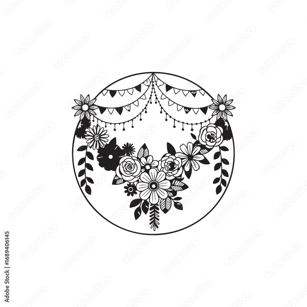 Fototapeta premium Festival garland flower line art decorative elements