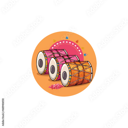 Dhol drum line art icon for indian festival celebration