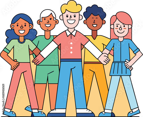 Group of Friends Holding Hands – Unity, Friendship and Inclusivity Illustration