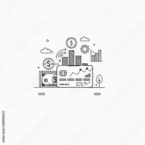 Line art credit card symbolizing business finance and transactions