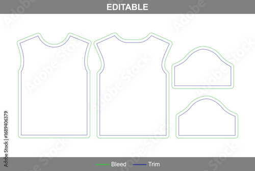 Drop shoulder t-shirt dieline with editable vector die line, printable garment template, clothing packaging mockup, and professional apparel layout for drop shoulder t-shirts