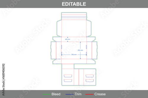 Custom dimensions rotary chocolate box dieline with editable vector die line, printable packaging template, folding box layout, and professional chocolate box design