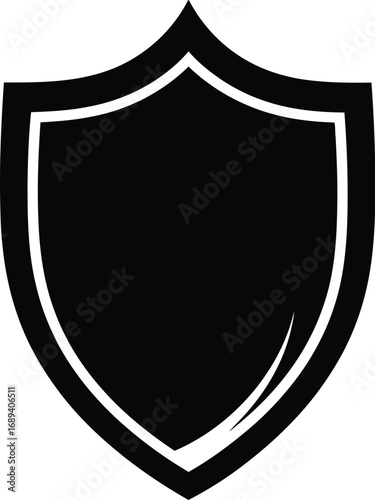 A black shield icon, symbolizing protection, security, and defense, ideal for security companies, antivirus software, or personal safety products and services