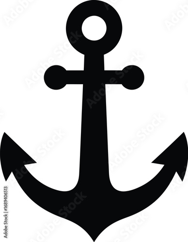 Black anchor illustration nautical symbol, marine element, sea travel, and maritime design vector sign for logo, emblem, or decoration