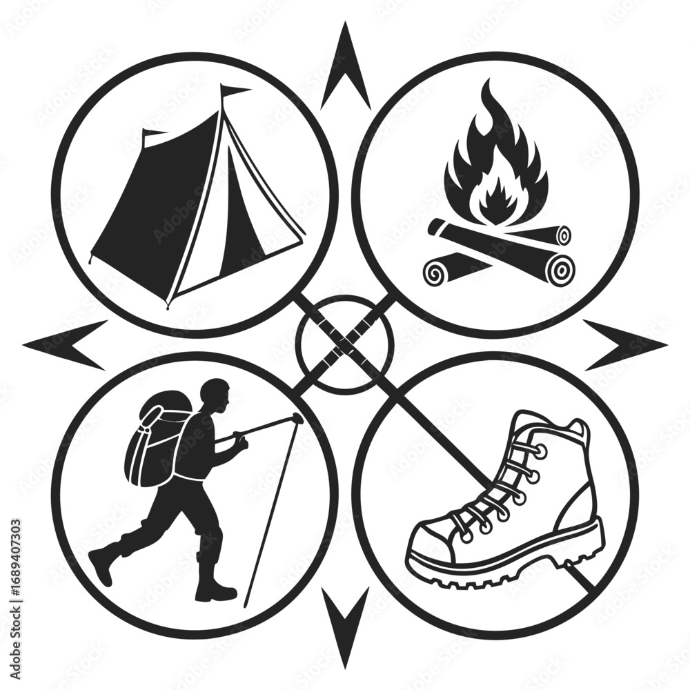Fototapeta premium Camping Icons Vector Illustration – Outdoor Adventure Symbol Set