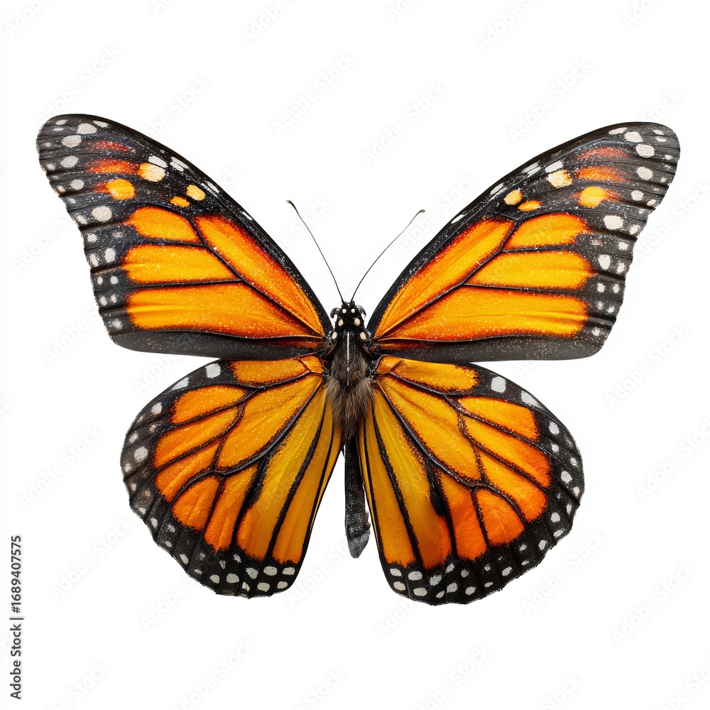 Fototapeta premium An close up shot of monarch butterfly with open wings displaying its vibrant colors