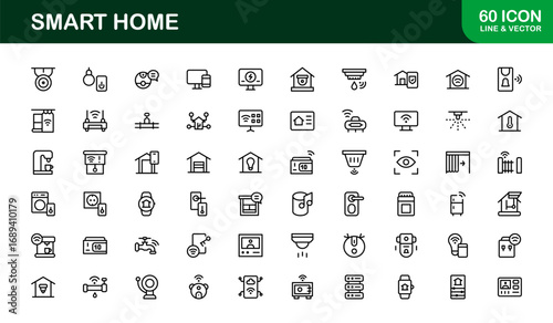 Smart Home Line Icon Set – Modern Minimal Outline Icons for Automation, Technology, and Connected Devices
