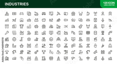Industries Line Icon Set – Professional Modern Vector Collection for Business, Factory, and Technology Minimal Outline Symbols