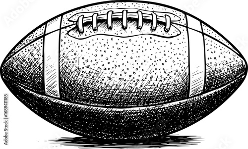 Black and white sketch of an american football ball with texture details. Vector illustration
