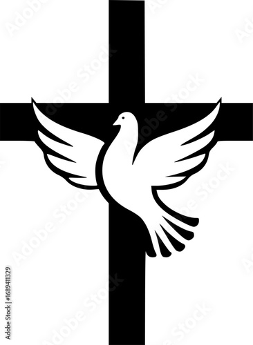 Cross with the dove. Church emblem template. Vector design element.
