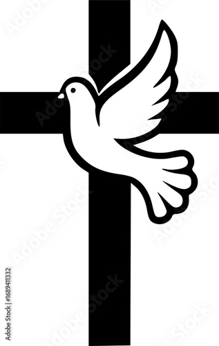 Cross with the dove. Church emblem template. Vector design element.
