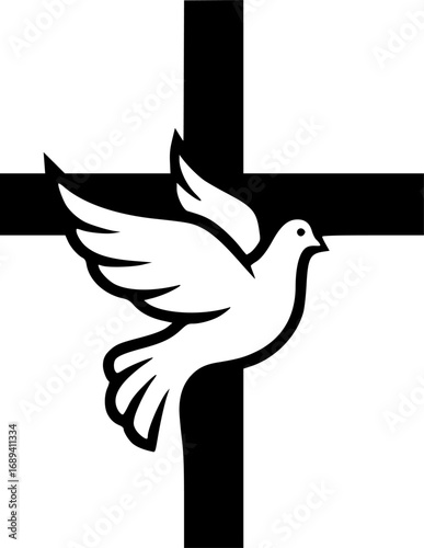 Cross with the dove. Church emblem template. Vector design element.
