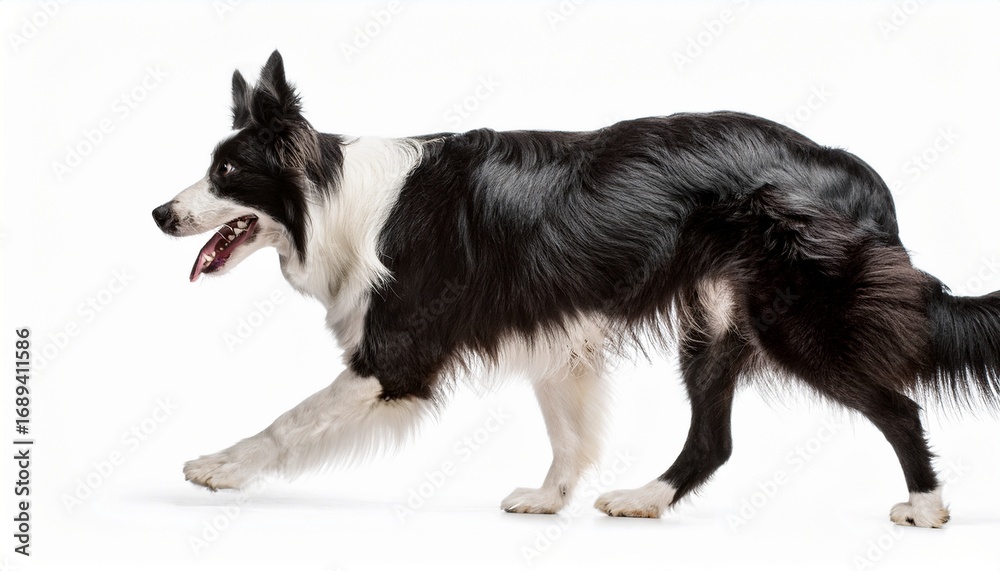 Fototapeta premium border collie dog walking side view isolated on white background