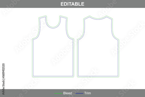 Tank top dieline mockup with editable vector die line, printable garment template, apparel packaging layout, professional clothing design, and tank top mockup