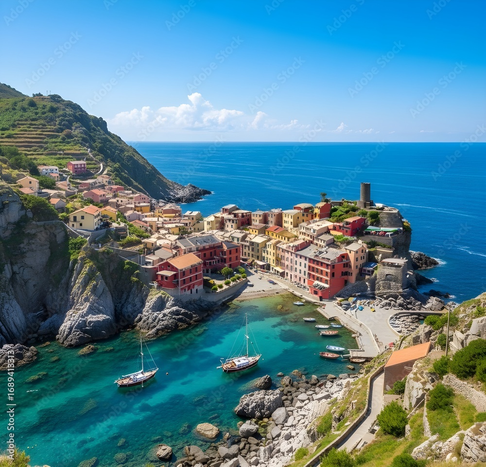 Naklejka premium A beautiful city built on the seashore.