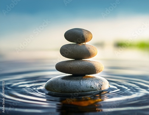 zen stones pebble balance peace silence concept balanced stack of smooth stones placed in rippling water symbolizing peace harmony and mindfulness in nature