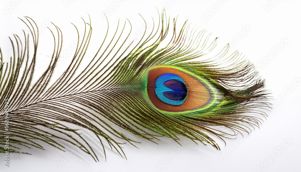 Obraz premium colorful peacock feather isolated on white background