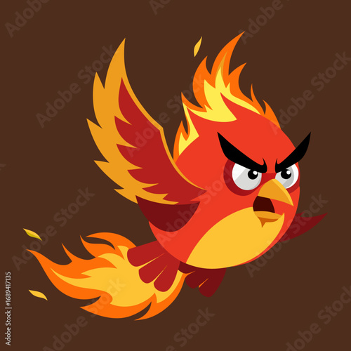 Vector art illustration of a flying divine bird in a fiery flame