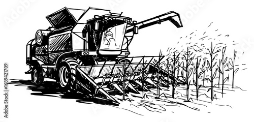 Combine harvester harvesting corn vector illustration