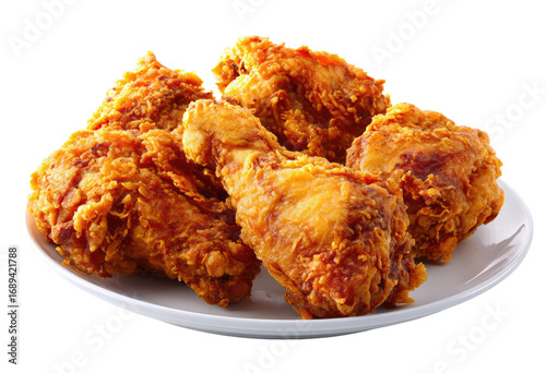 Four pieces of golden-brown, crispy fried chicken on a white plate