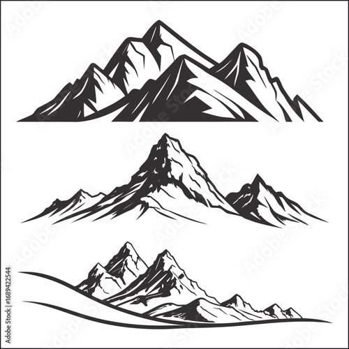 Black and white sketches of mountains