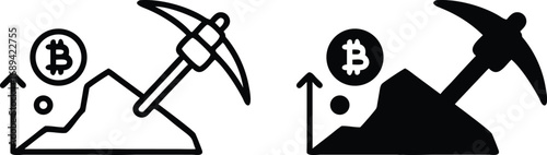 Bitcoin Mining Icon Set, Cryptocurrency Blockchain Symbol, Digital Currency Illustration, Crypto Finance Vector