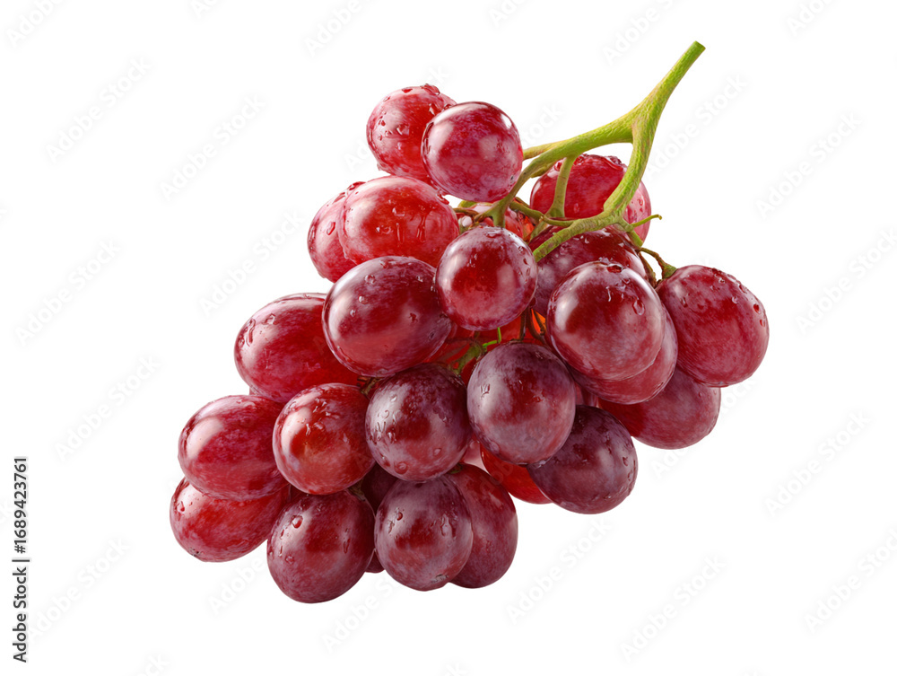 Fototapeta premium Top-Down Flat Lay of Red Grapes with Leaves, Transparent PNG 