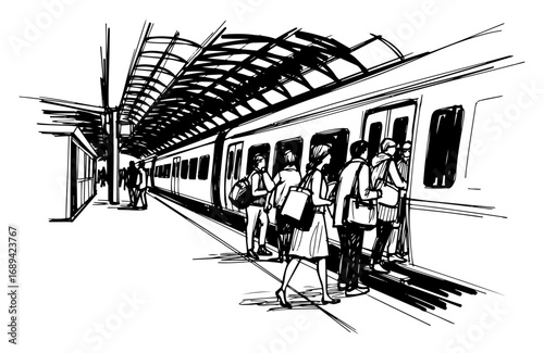 Passengers waiting to board a train at a subway station platform