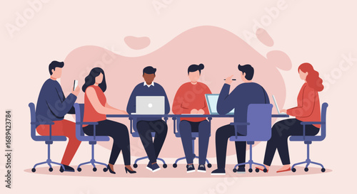 Diverse business professionals collaborate in a modern office meeting, discussing ideas and strategizing for success. Ideal for concepts of teamwork, innovation, and corporate communication.