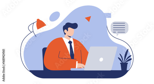Professional man working remotely on his laptop, symbolizing productivity, communication, and modern business. Ideal for remote work, online education, and digital lifestyle concepts.
