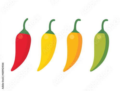 Colorful Chili Peppers Illustration with Red Yellow Orange and Green Varieties Spicing up Designs