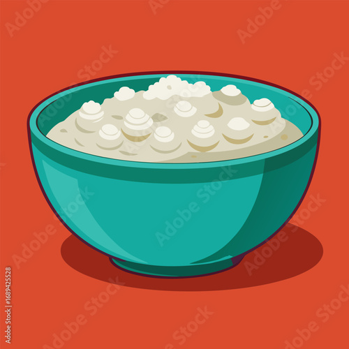 Homemade cottage cheese in bowl. Cartoon vector illustration.