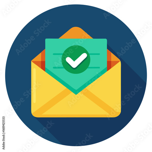 Confirmation mail notification icon. Cartoon vector illustration.