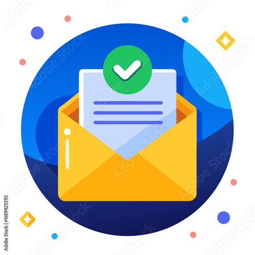 Confirmation mail notification icon. Cartoon vector illustration.