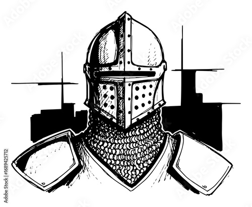 Medieval knight in helmet and chainmail