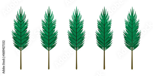 Six Artificial Pine Sprigs Arranged with a Cat Illustration Element