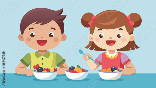 Playful Toddlers A Boy and Girl Illustration with a Dog Element