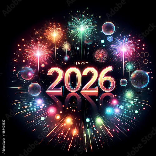 Happy New Year 2026 Floral Illustration