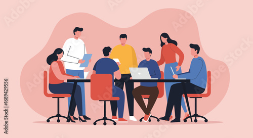 Diverse business team collaborating in a modern office meeting, discussing strategies and ideas for project development and corporate success.