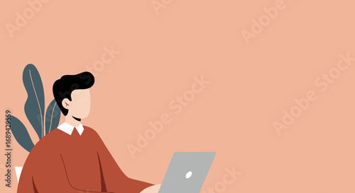 Focused man working remotely on his laptop, embodying modern productivity and a flexible work-life balance. Ideal for business, technology, and lifestyle concepts.