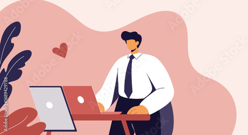 Professional man diligently working on a laptop, depicting remote work, online business, and digital productivity concepts. Ideal for modern corporate and freelance themes.