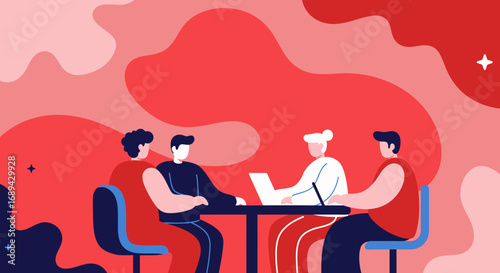 Business people collaborating in a dynamic meeting, brainstorming ideas and working together on a project. Concept of teamwork, strategy, and innovation.