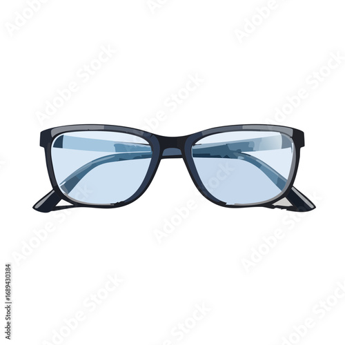 Black framed glasses illustration on black background; eyewear accessory for vision correction.
