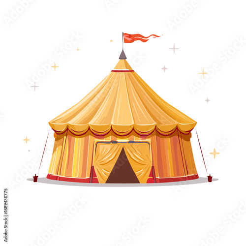 Festive Circus Tent with Flag and Starry Night Background Illustration