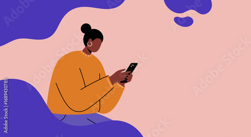 Young woman uses smartphone for communication, social media, or online browsing. Perfect for technology, lifestyle, and business concepts.